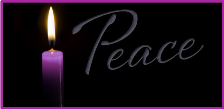 Advent candle of peace with the text "peace".