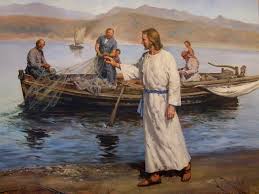 Picture of Jesus walking on the shore calling to Simon and Andrew to become the first disciples from Mark 1: 14-17.